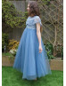 Blue Lace Tulle Beaded Flower Girl Dress